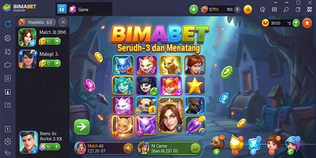 Tampilan seru dari gameplay Match-3 di BIMABET.