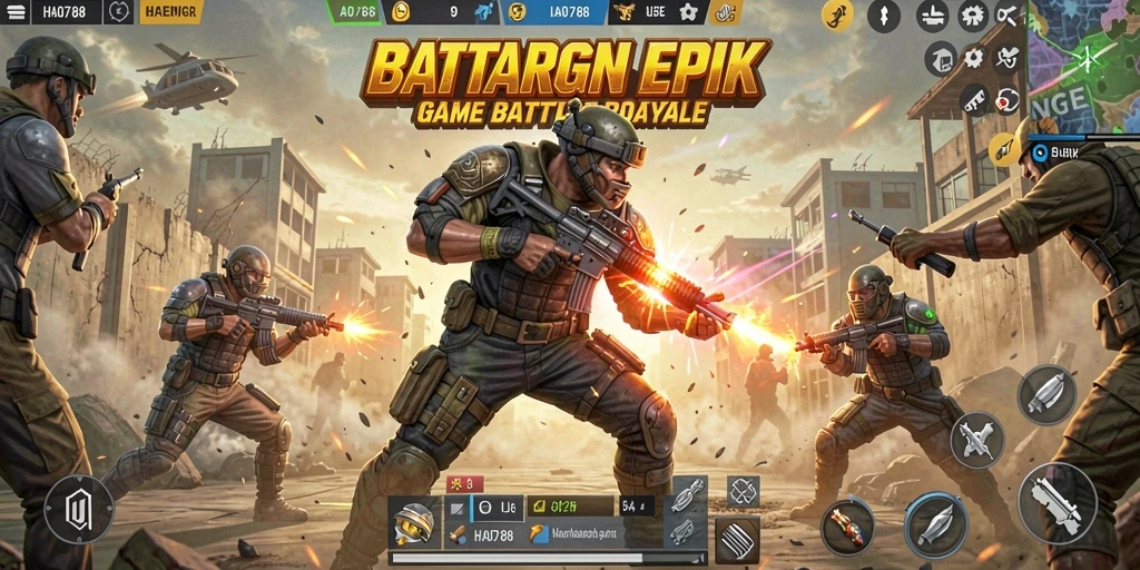 Tampilan gameplay seru di HAO788 dengan pertempuran Battle Royale.