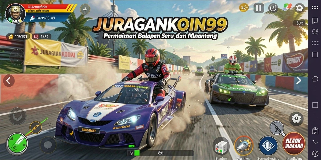 Tampilan gameplay balapan yang mendebarkan di JURAGANKOIN99.