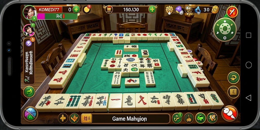 Screenshot gameplay <strong>KOMEDI77</strong> yang menampilkan suasana seru saat bermain Mahjong.