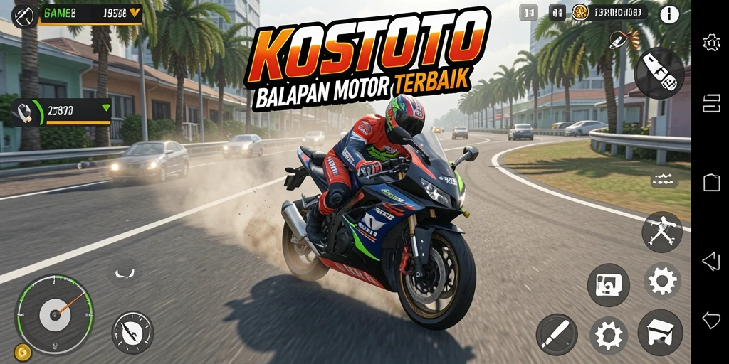 Tampilan menarik dari gameplay KOSTOTO dalam balapan motor.