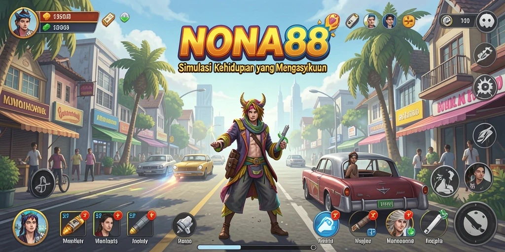 Gambaran gameplay NONA88 dengan aksi menarik dan karakter interaktif.