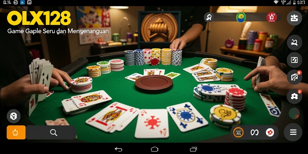 Screenshot gameplay OLX128 menunjukkan aksi bermain Gaple yang seru.