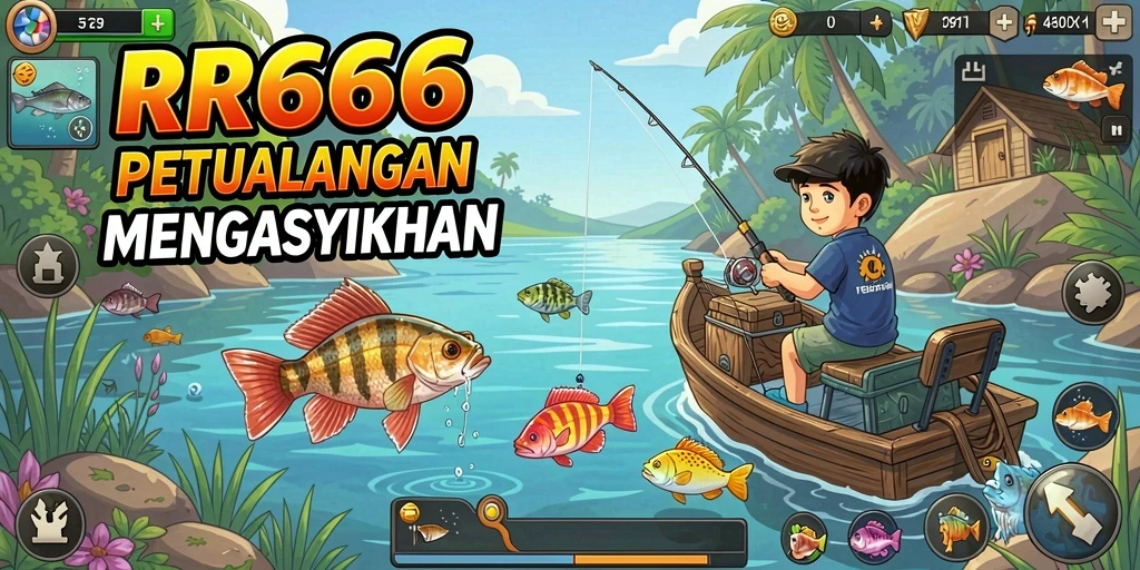 Screenshot gameplay RR666 yang menunjukkan aksi memancing yang seru.
