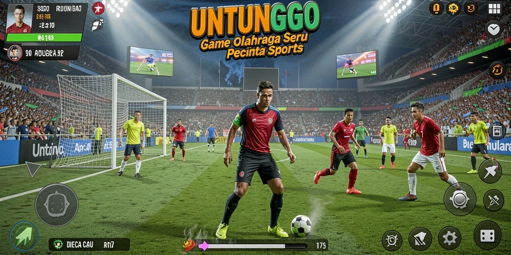 Tangkapan layar utama UNTUNGGO menampilkan pertandingan olahraga yang mendebarkan.